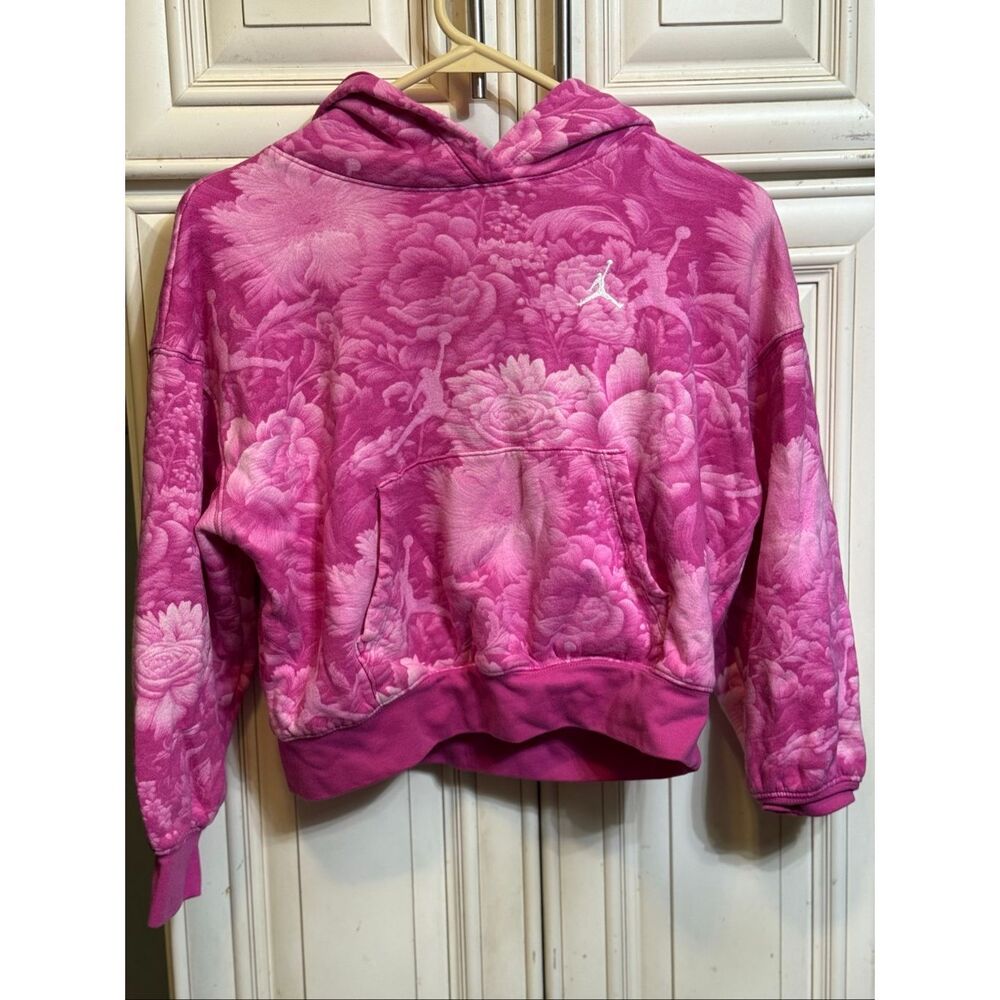Nike Jordan Big Girl's Floral Brooklyn Essentials Pullover Hoodie Pink L(12-13) - Picture 2 of 9